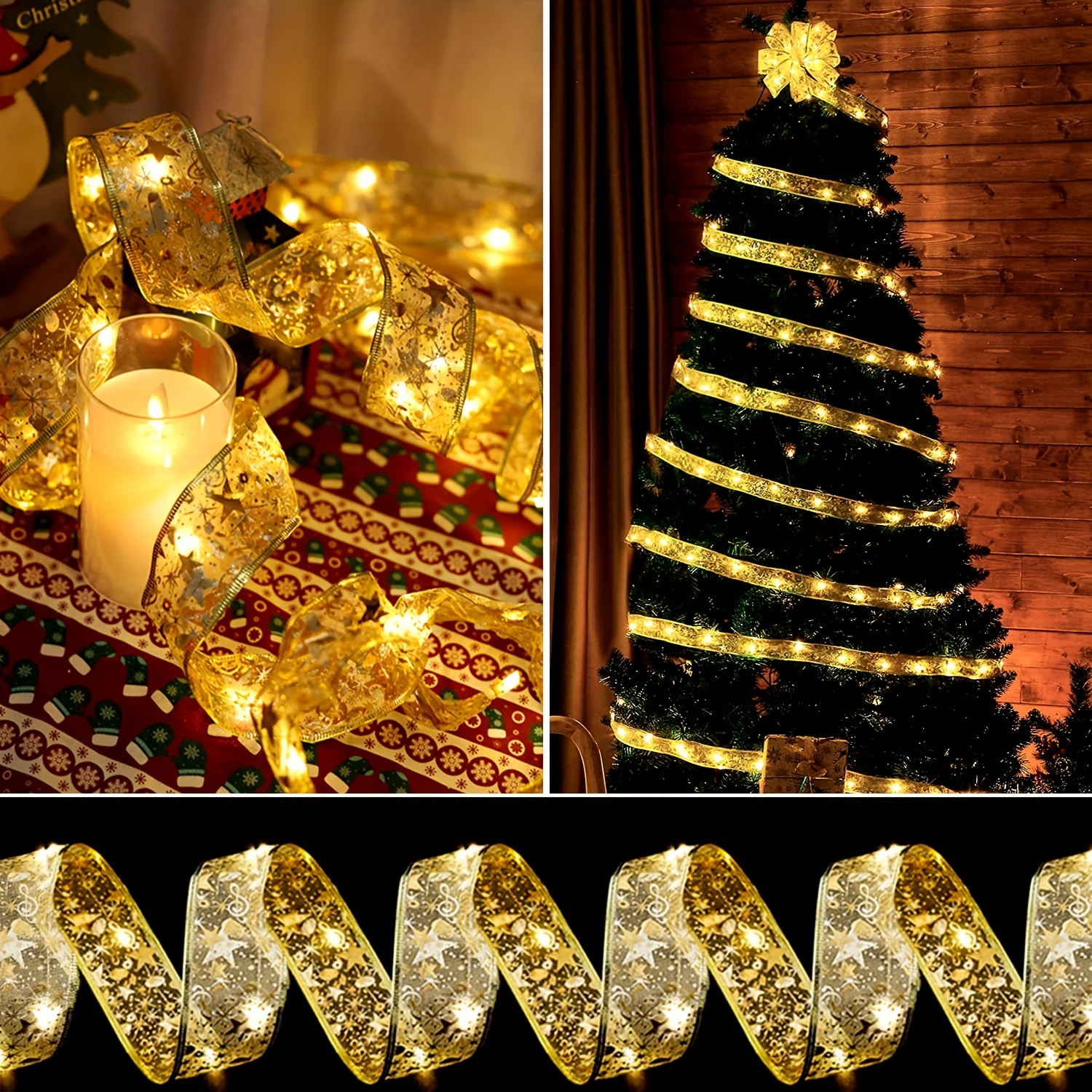 Golden Christmas Ribbon Lights Fairy Lights Battery powered - Temu