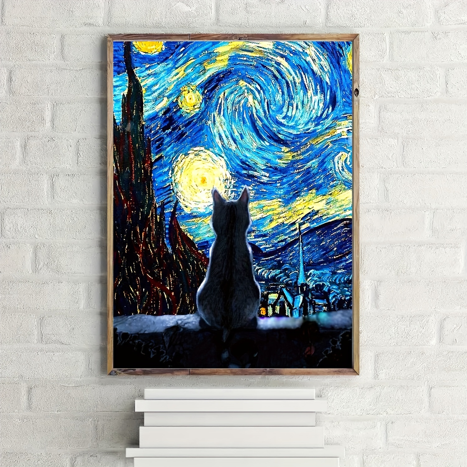 

Starry Night Cat Painting Spiral Night Starry Sky Canvas Wall Art Painting, Colorful Abstract Farmhouse Aesthetic Room Wall Decor 12x16in No Frame