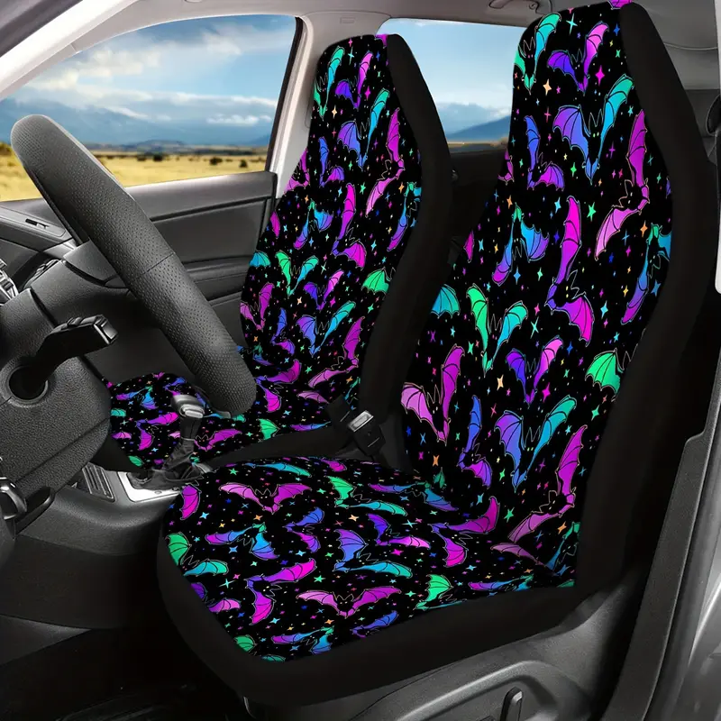 2pcs Halloween Colorful Bat Car Seat Covers, Printed Bright Neon Car Seat  Cover Bat, Cute Gothic Car Accessories