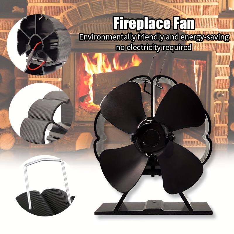 Wood Stove Fan Heat Powered - 4 Blades Fireplace Fan Heat Powered,  Fireplace Accessories Heat Powered Stove Fan, Woodstove Fan Non Electric  for