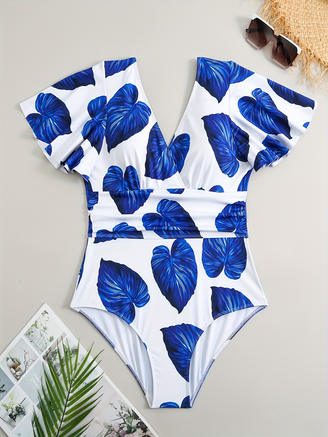 Blue Floral Swimsuit - One-Piece Swimsuit - Cap Sleeve Swimsuit - Lulus