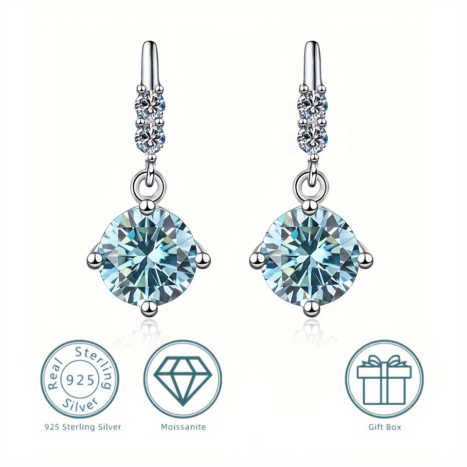 

Round Sparkling Moissanite Design Sterling 925 Silver Dangle Earrings Elegant Luxury Style Gift For Lovers