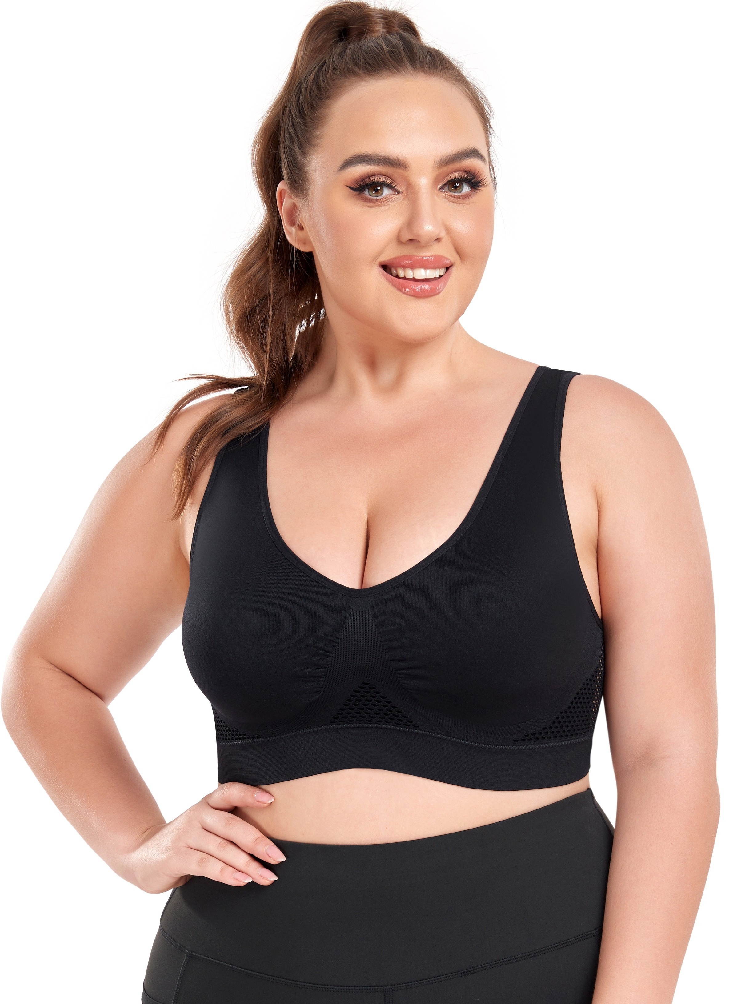 Plus Size Breathable Eyelet Solid Push Non Underwire Sports - Temu