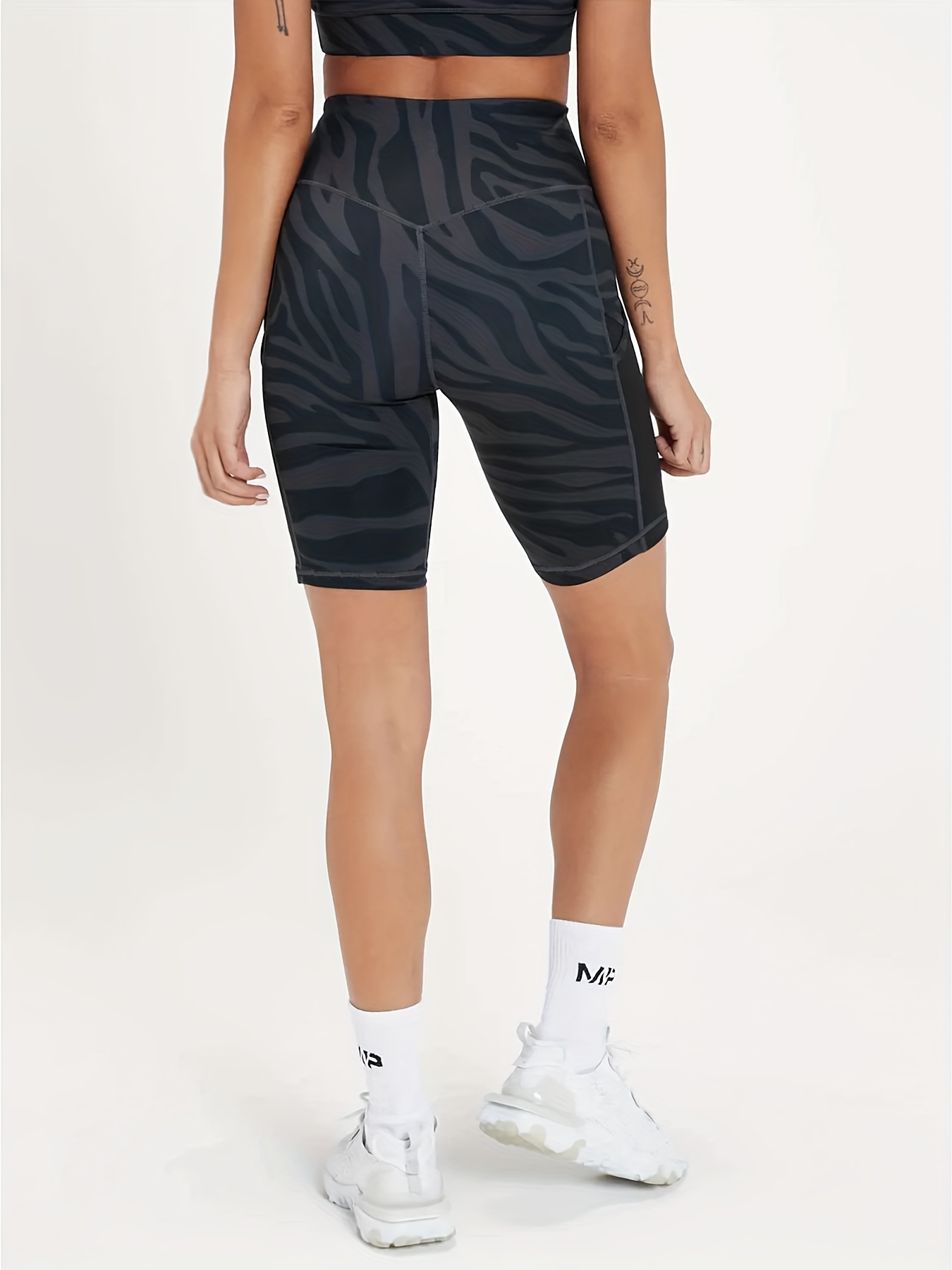 Plus Size Sports Shorts Women's Plus Zebra Print Stitching - Temu Canada