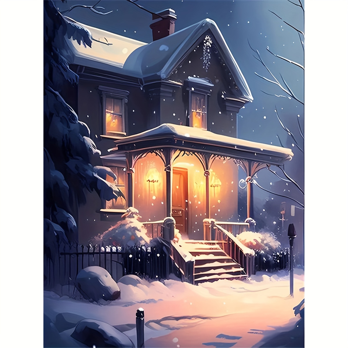 5d Diy Scenery Diamond Painting Small Town House Winter Snow - Temu