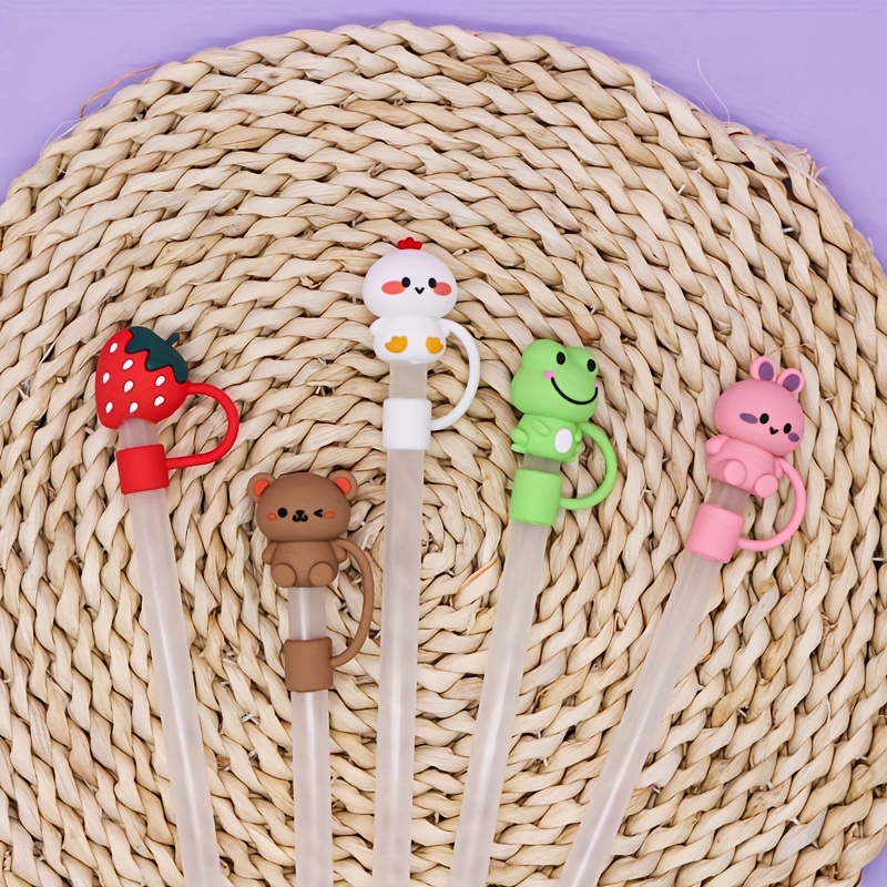 Straw Cover 6PCS Cartoon Reusable Straw Caps Decoration Animals Straw Tips  Cover For Simple Modern