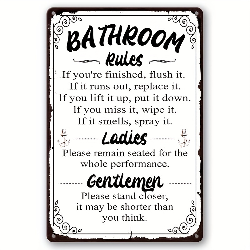 Panneau de porte de toilette imprimé, règles de salle de bain