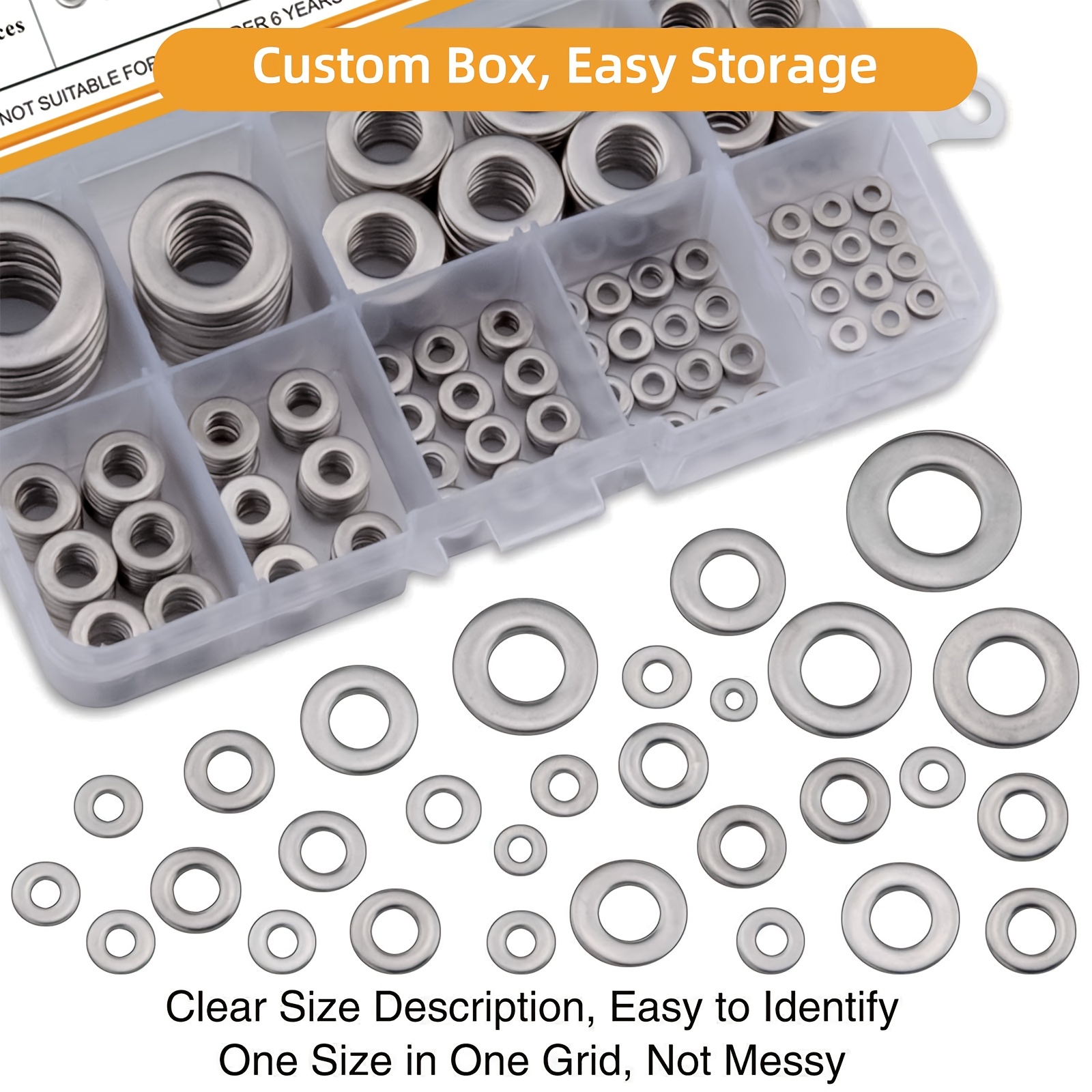 360pcs 304 Stainless Steel Flat Washers Assortment, Metal Washers