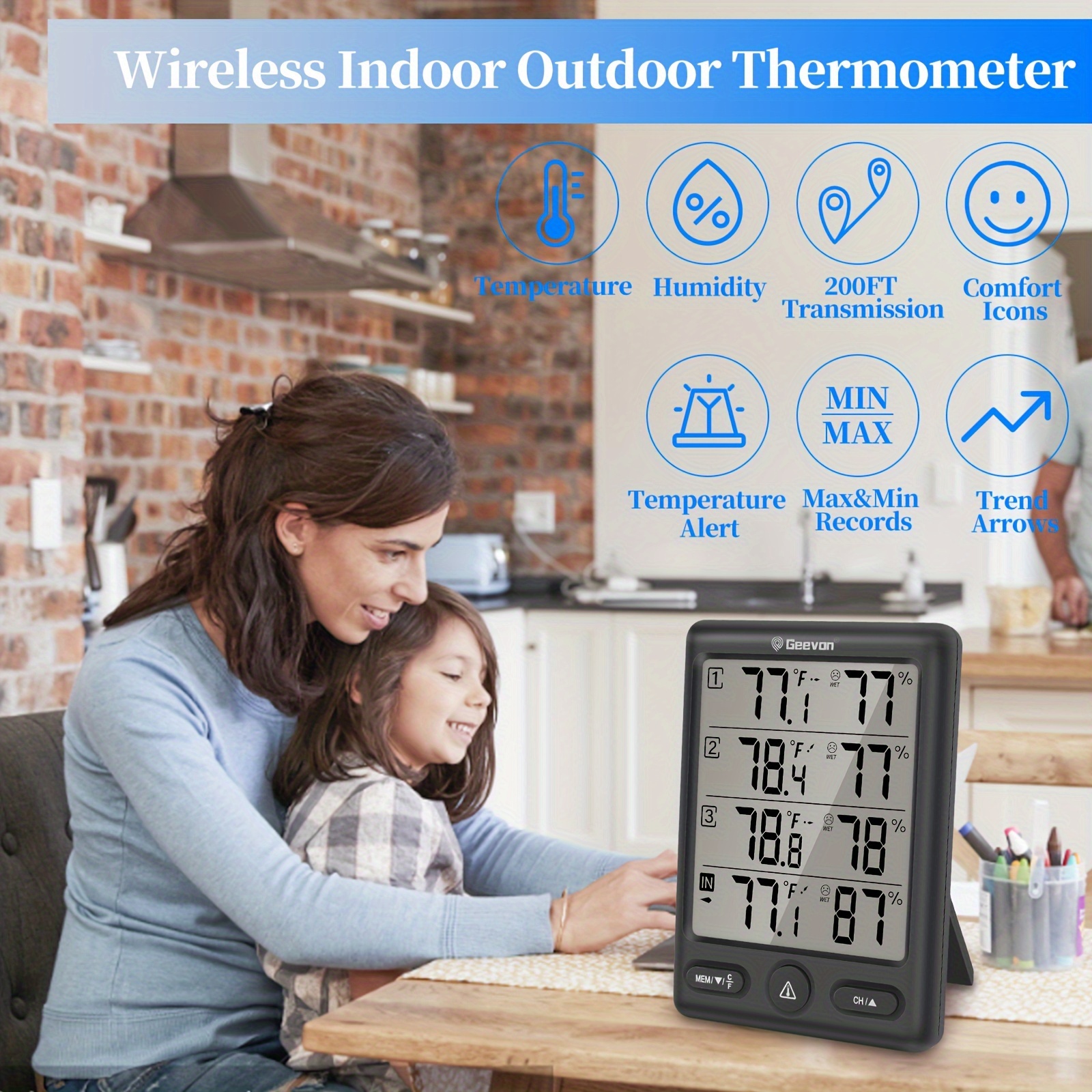 Indoor Outdoor Thermometer, Wireless Thermometer With 3 Remote