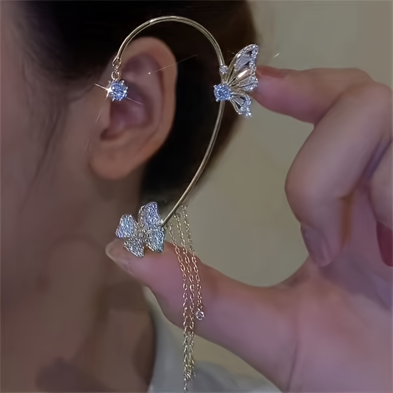 Butterfly Stud Earrings with Hollow Chain Set