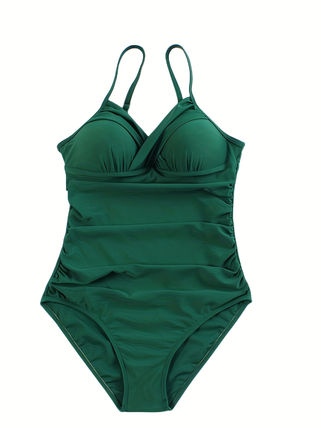 Solid Color V Neck Swimsuit Spaghetti Straps Tummy - Temu