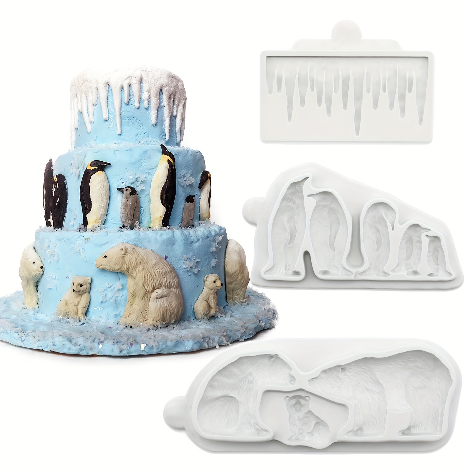 2pcs/set Penguin & Polar Bear Silicone Ice Cube Mold - Well Pick