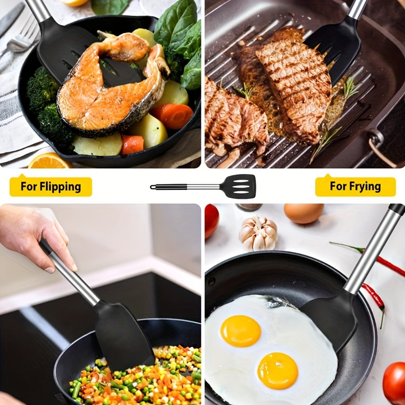 2pcs Heat Resistant Silicone Spatula for Nonstick Cookware, 600F Heat Resistant Flexible Slotted Spatulas for Fish, Cooking Utensils, Non-Scratch, Egg