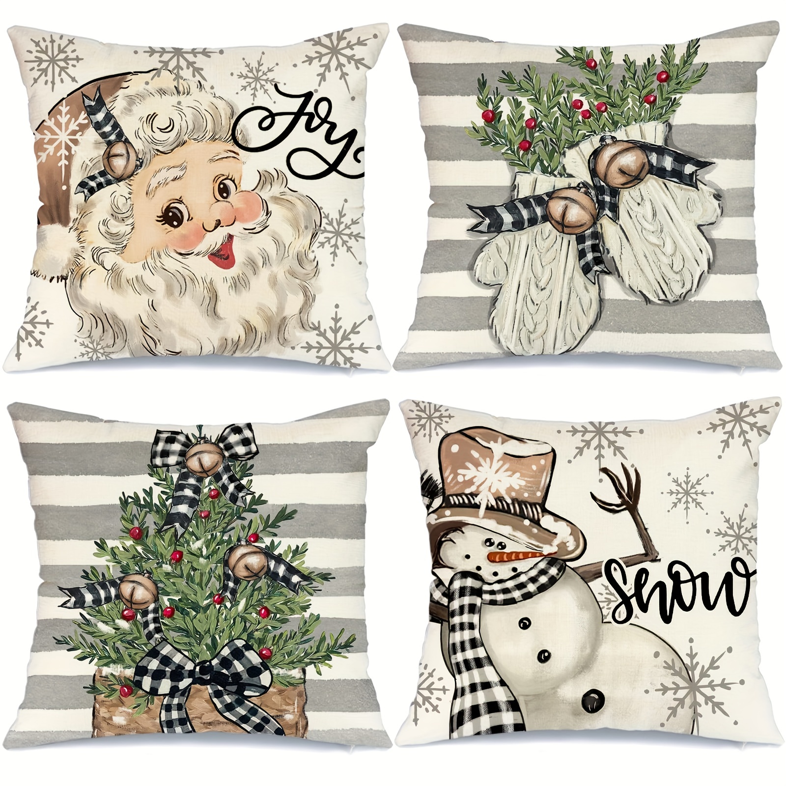 Christmas Linen Blend Throw Pillow Case, Square Cushion Case