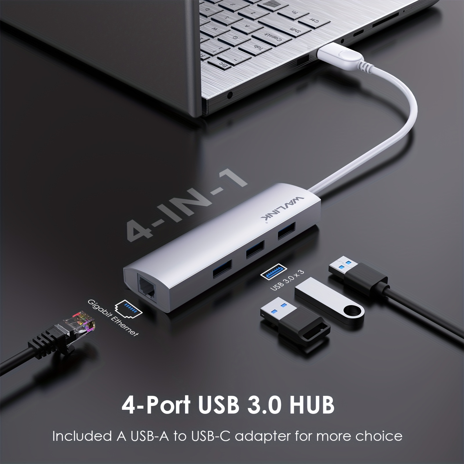 HUB multipuerto USB 3.0 de alta velocidad 5GBS 4 Puertos