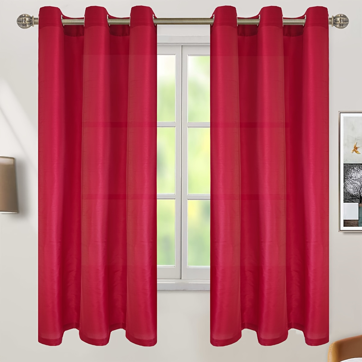 2 Panels Faux Silk Grommet Top Window Curtain Bedroom Living Temu