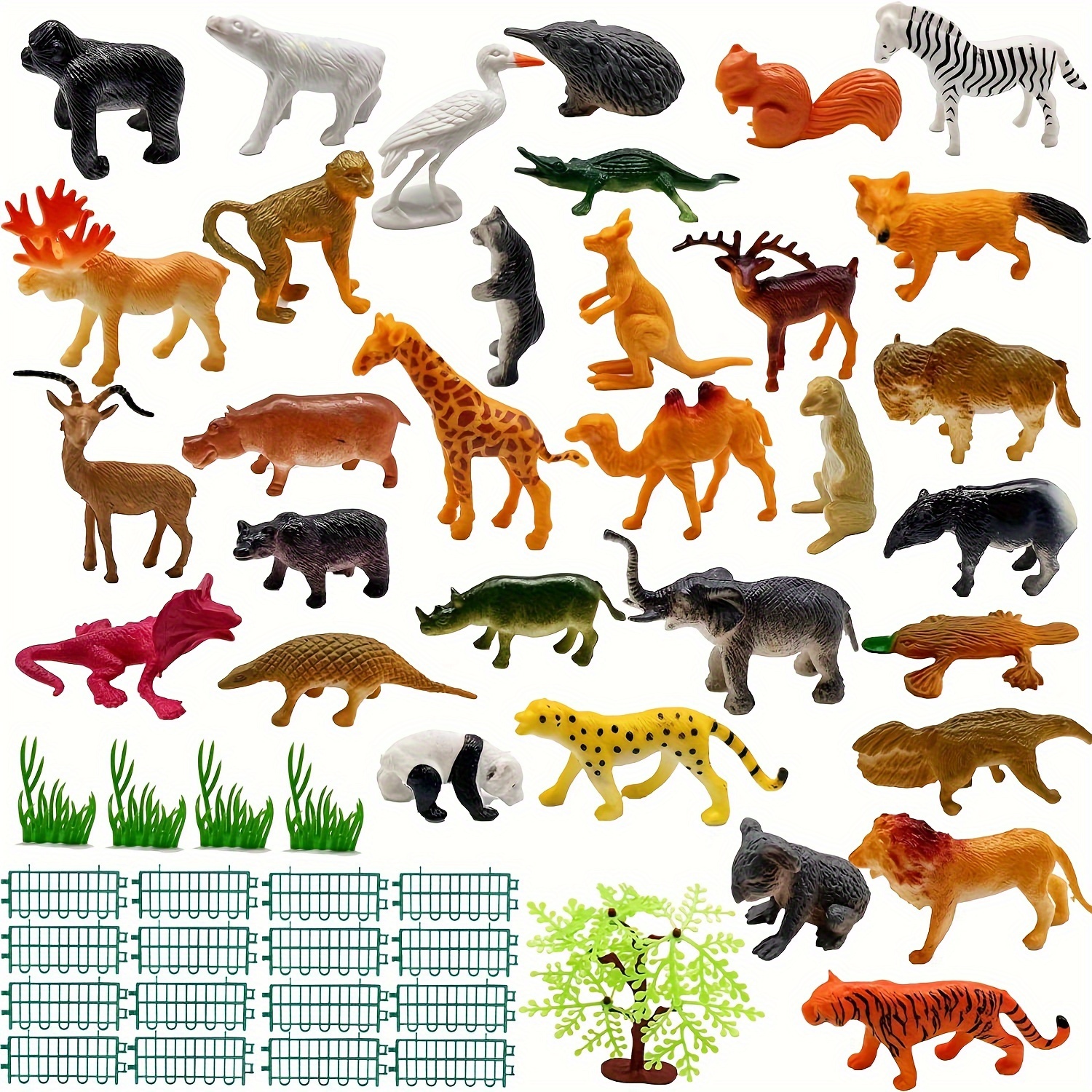 28 Pieces Safari Animals Figures Toys, Vinyl Realistic Jumbo Wild Zoo  Animals Playset Plastic Jungle Forrest Animal Figures 