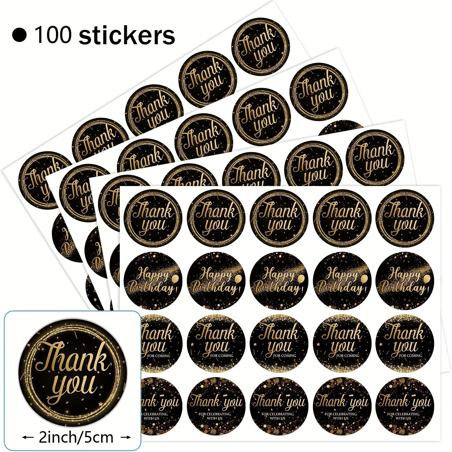 Autocollants Joyeux Anniversaire Étiquettes D'or Rond Stickers