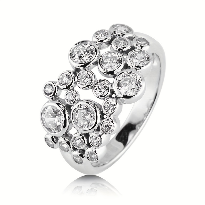 Irregular Size Round Zirconia Ring Women's Ring Silver Plated Finger Ring Elegant Gorgeous Jewelry