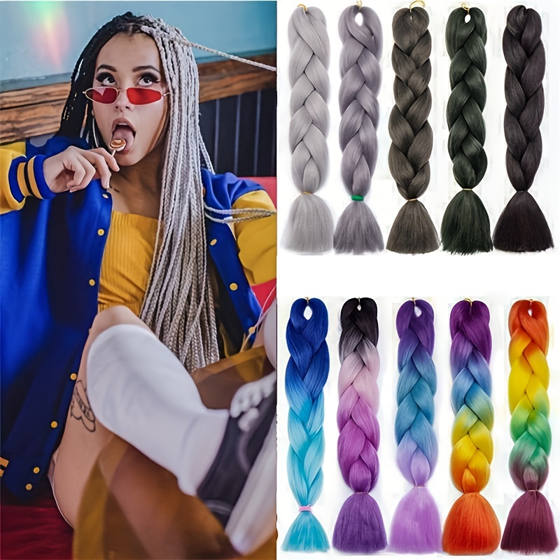 Ombre Color Synthetic Jumbo Braid Hair Extensions Women - Temu