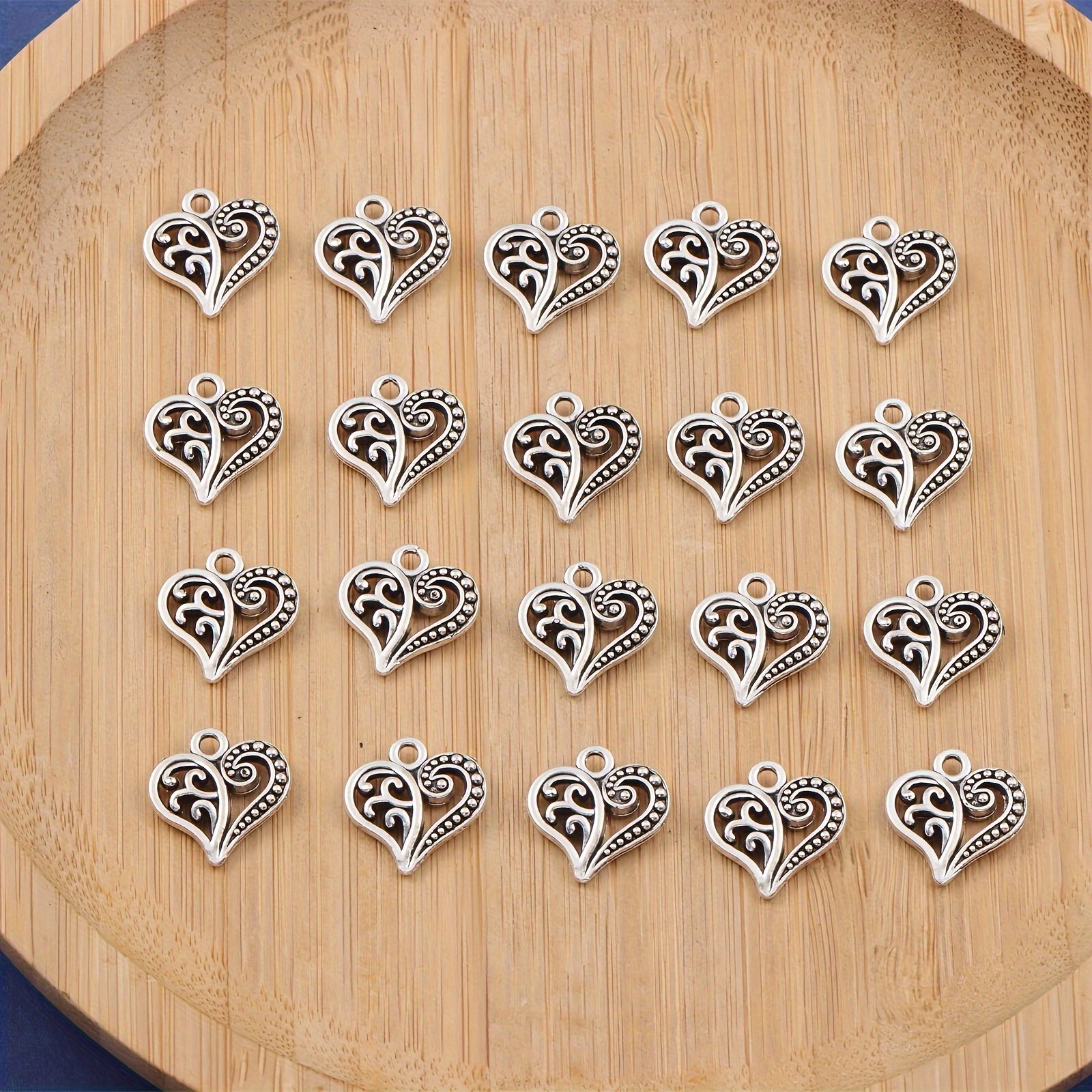 

20pcs Silvery Plated Twisted Peach Heart Pendant For Bracelet Jewelry Making Diy Handmade 14x14mm