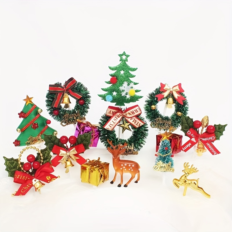 Christmas Cake Top Set Deer Leaf And Grass Ring Decorations - Temu