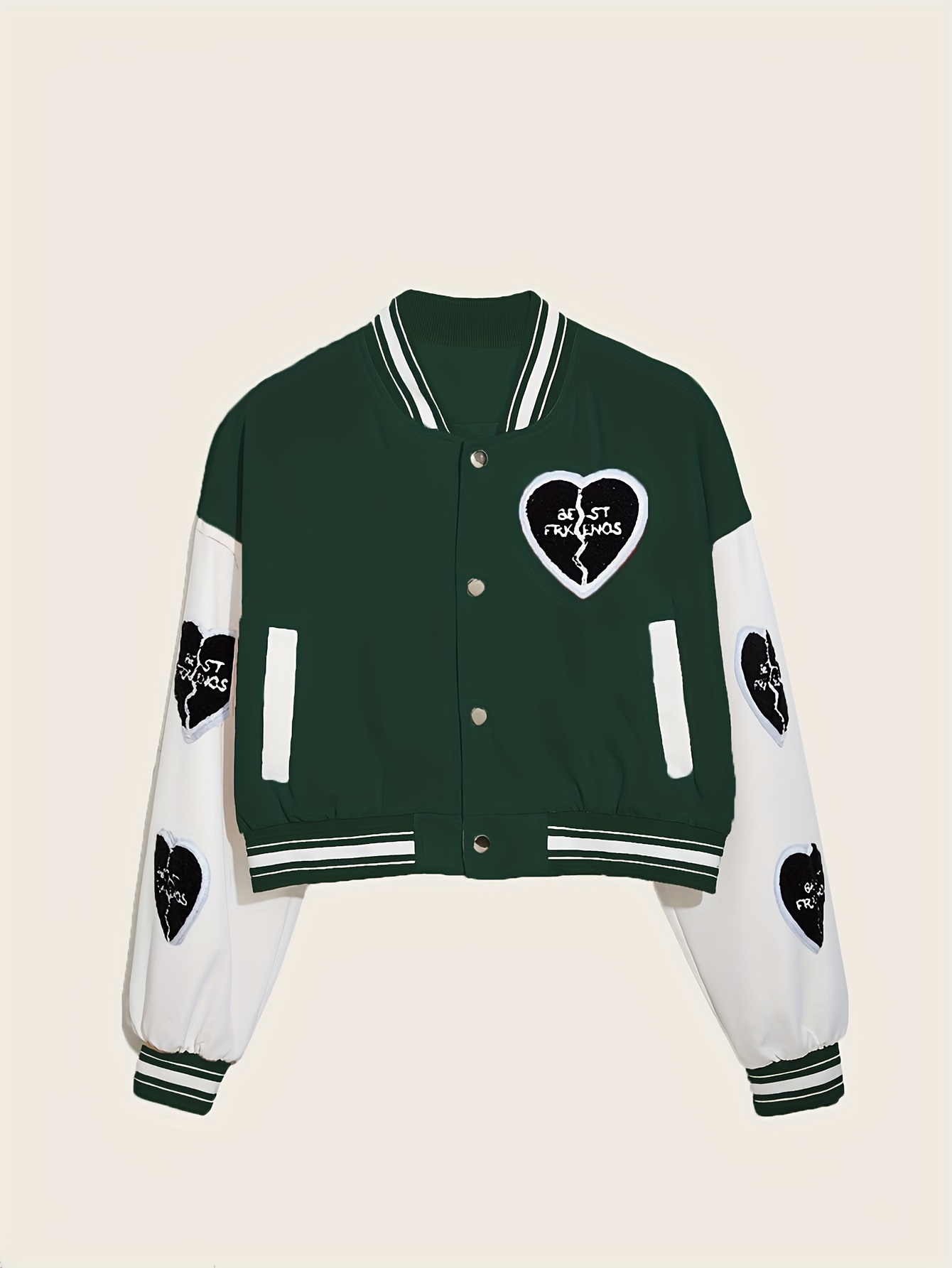 Kids Funny Broken Heart Pattern Color Block Jersey Bomber - Temu