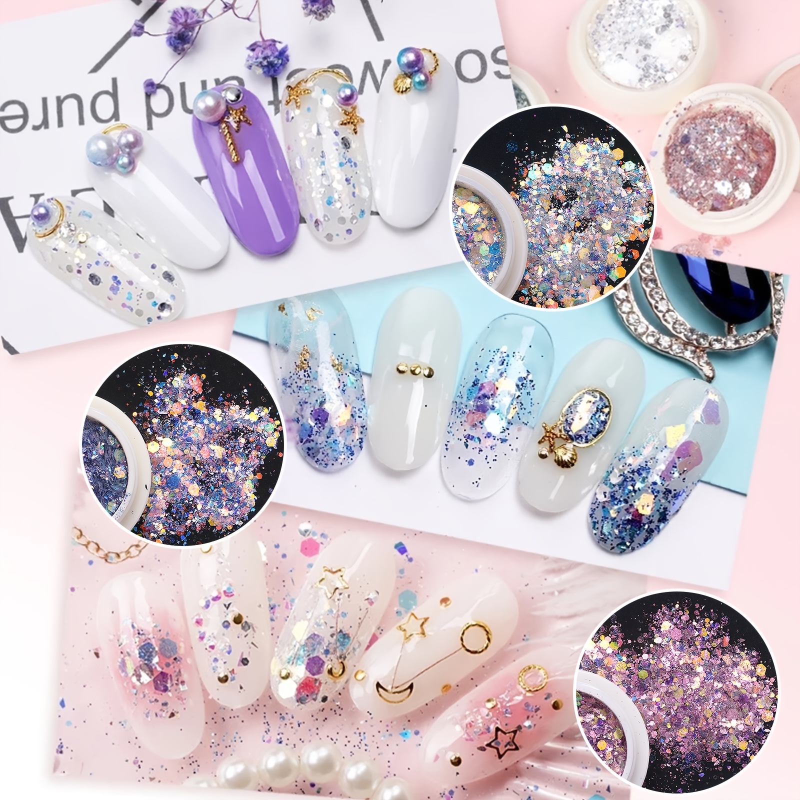 8 Boxes Nail Glitter Sequins Set, Including Chunky And Fine Glitter Mix,  Nail Art Decoration Set For Nail/art/craft/makeup