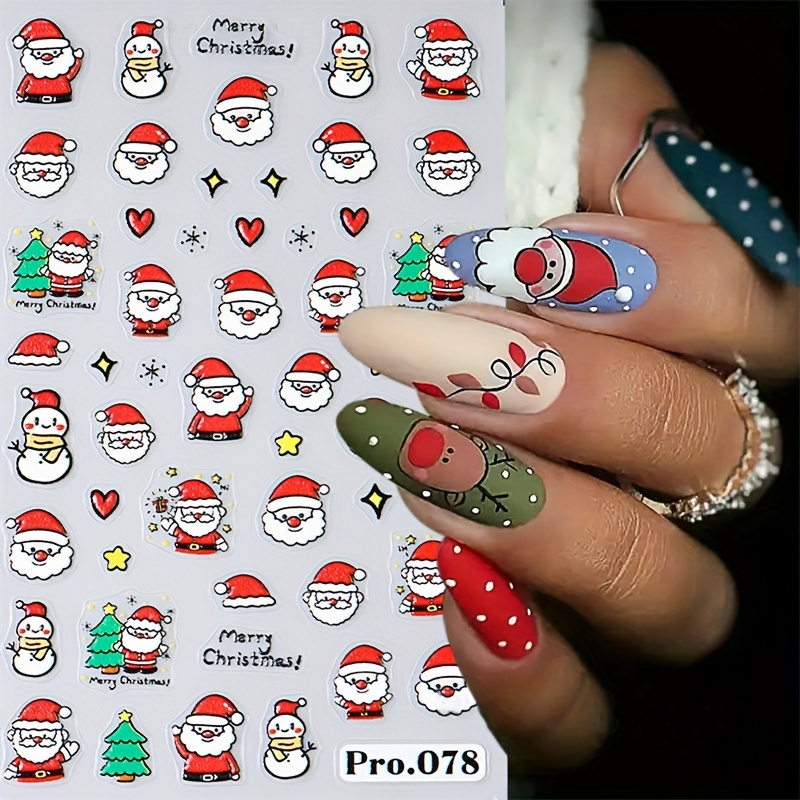 5d Embossed Glitter Christmas Nail Art Stickers,santa Claus Snowflake Elk  Christmas Tree Design Nail Art Decals Diy Nail Salons,self Adhesive Cartoon  Nail Art Supplies Women And Girls - Temu