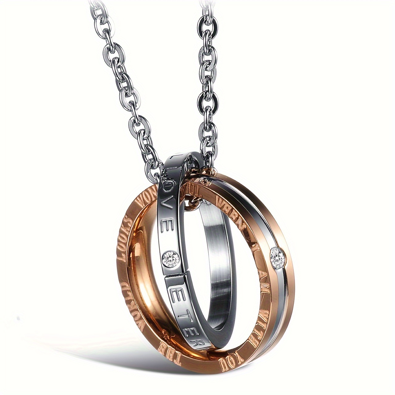 TEMU 1pc 304 304 304 304 Collar de Anillo de Acero Inoxidable para Hombre, Colgante de Anillos , Adiciones de Moda