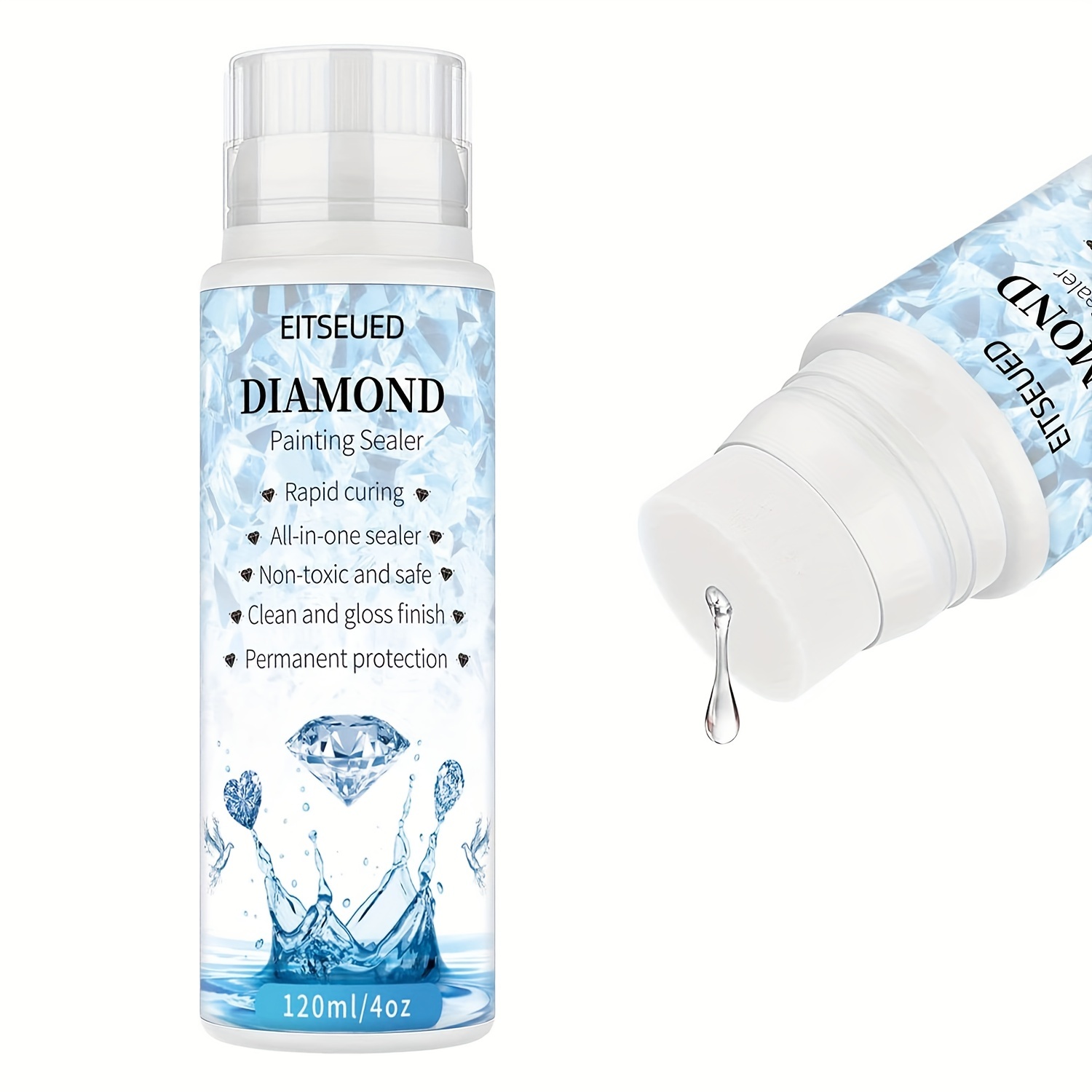 Diamond Painting Sealer, 5D Diamond Painting Glue with Sponge Head  Permanent Hold Shine Effect Sealer for Diamond Painting Puzzle Glue DIY (4  OZ/120ML), 1PC