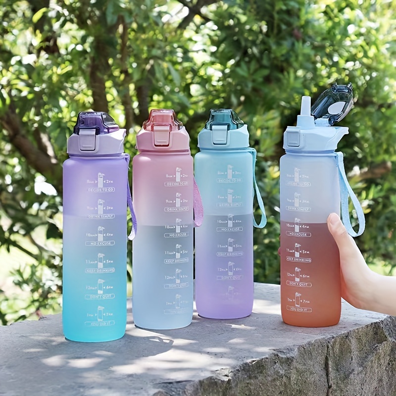 Gradient Color Plastic Straw Water Bottle, Portable Lightweight Leakproof  Water Cup, Suitable For Outdoor Sports, Fitness, Travel - Temu