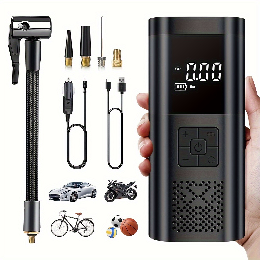 Tire Inflator, Portable 150 PSI Air Compressor Bicycle Pump with Digital  Pressure Gauge, Cordless Rechargeable Tire Pump with LED Light, Mini  Electric
