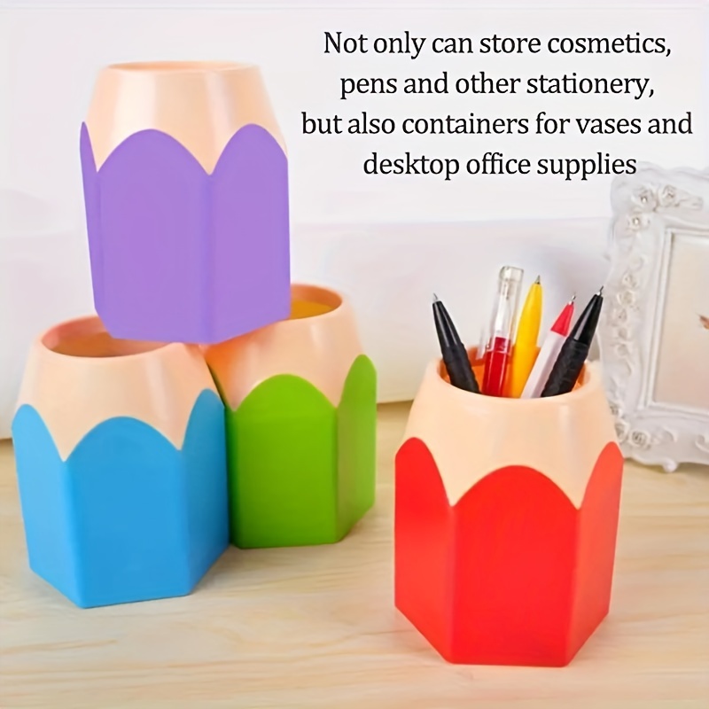 Organizador De Escritorio Apilable – Pack 3 Lapiceros De Plástico Multicolor, Tapa Semitransparente, Ideal Para Lápices Y Pequeños Objetos