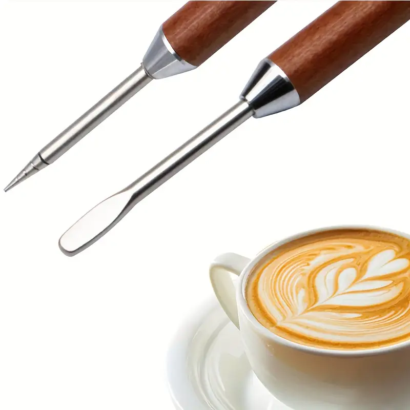Stainless Steel Coffee Decorating Art Pen Wooden Handle Latte Pull Flower  Needle Barista Tool Coffee Accessories