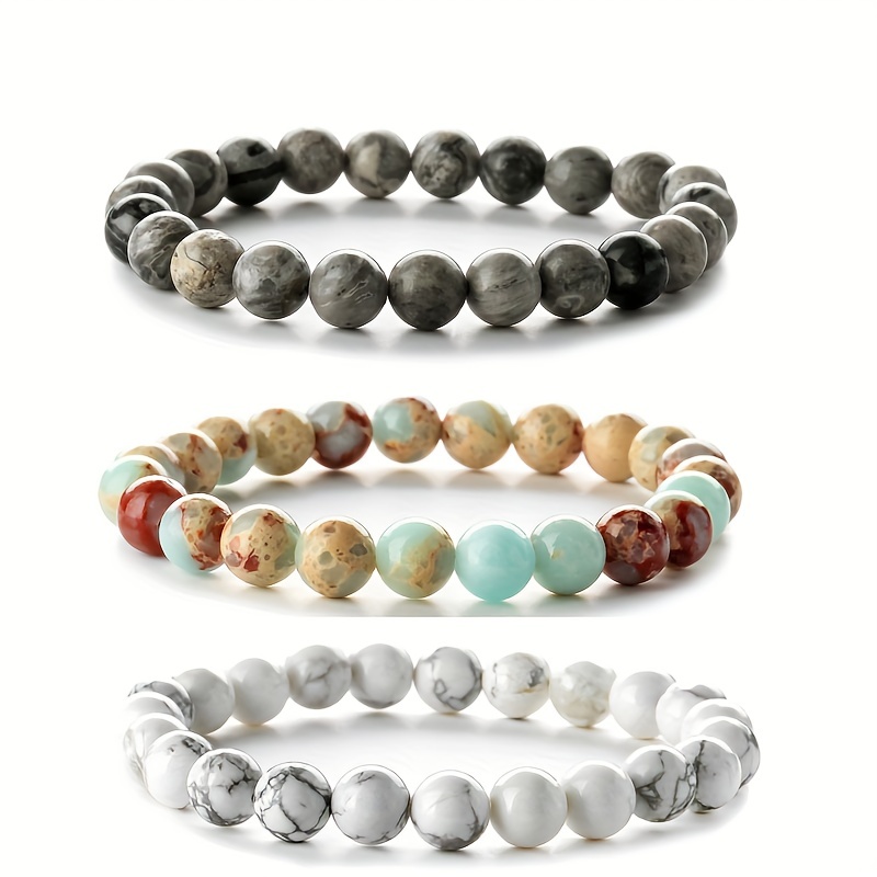 3pc Healing Elastic Stone Bead Bracelet Set, Unisex