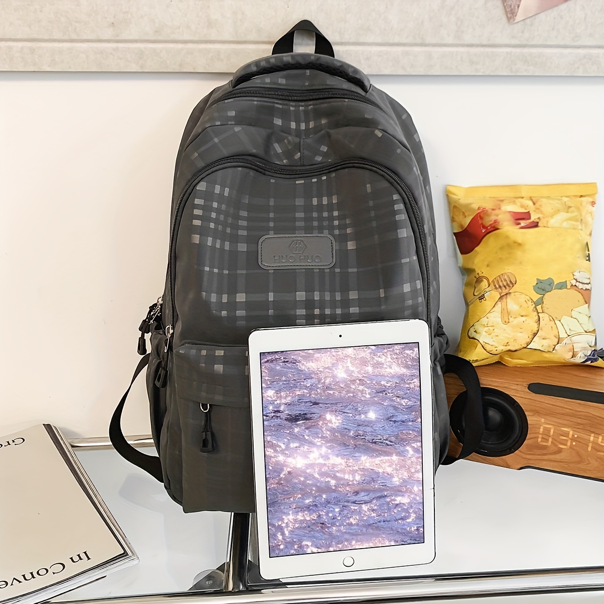 Men's Backpack Laptop Backpack Plaid Large Capacity Travel