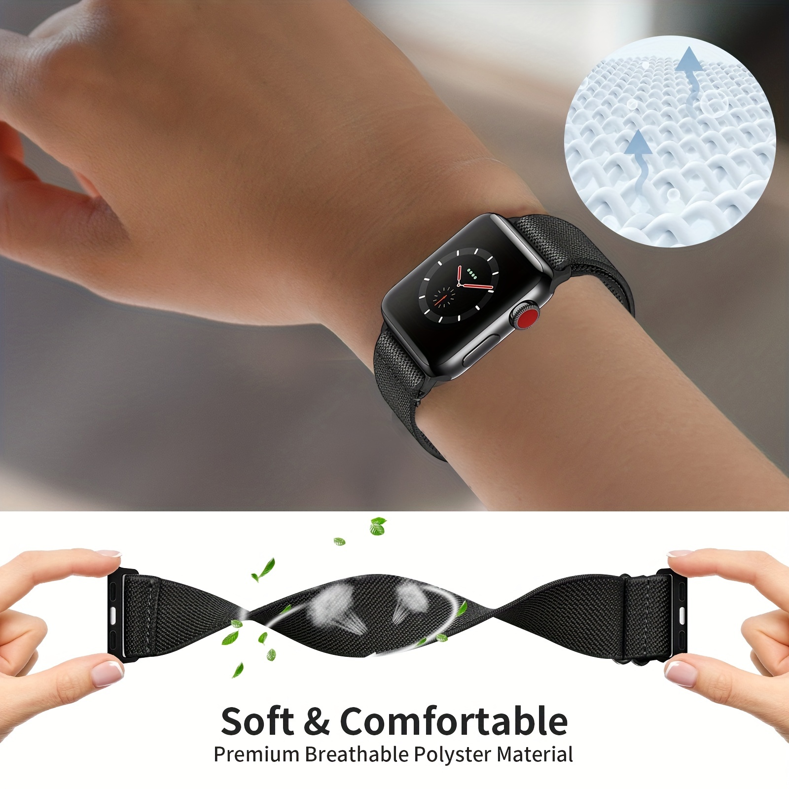  3 Pack Stretchy Nylon Band Compatible with Apple Watch Band  38mm 40mm 41mm for Women Men, Adjustable Sport Solo Loop Elastic Strap for iWatch  Series 7/6/5/4/3/2/1/SE, Black/White/Brown : Cell Phones 