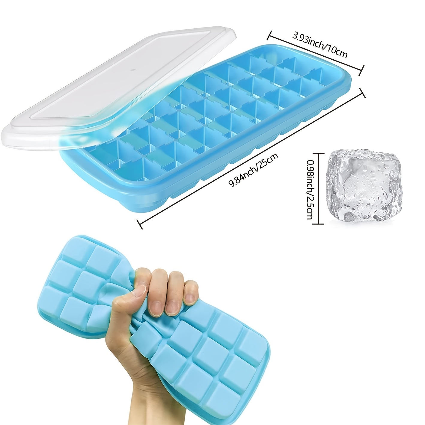 Ice Cube Trays 4 Pack, Stackable Easy Release Silicone Ice Trays,with 4  Removable Lids, Blue+Pink