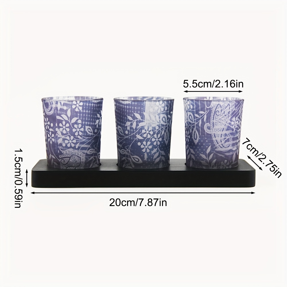 Triple Glass Cups In Modern Wooden Holder