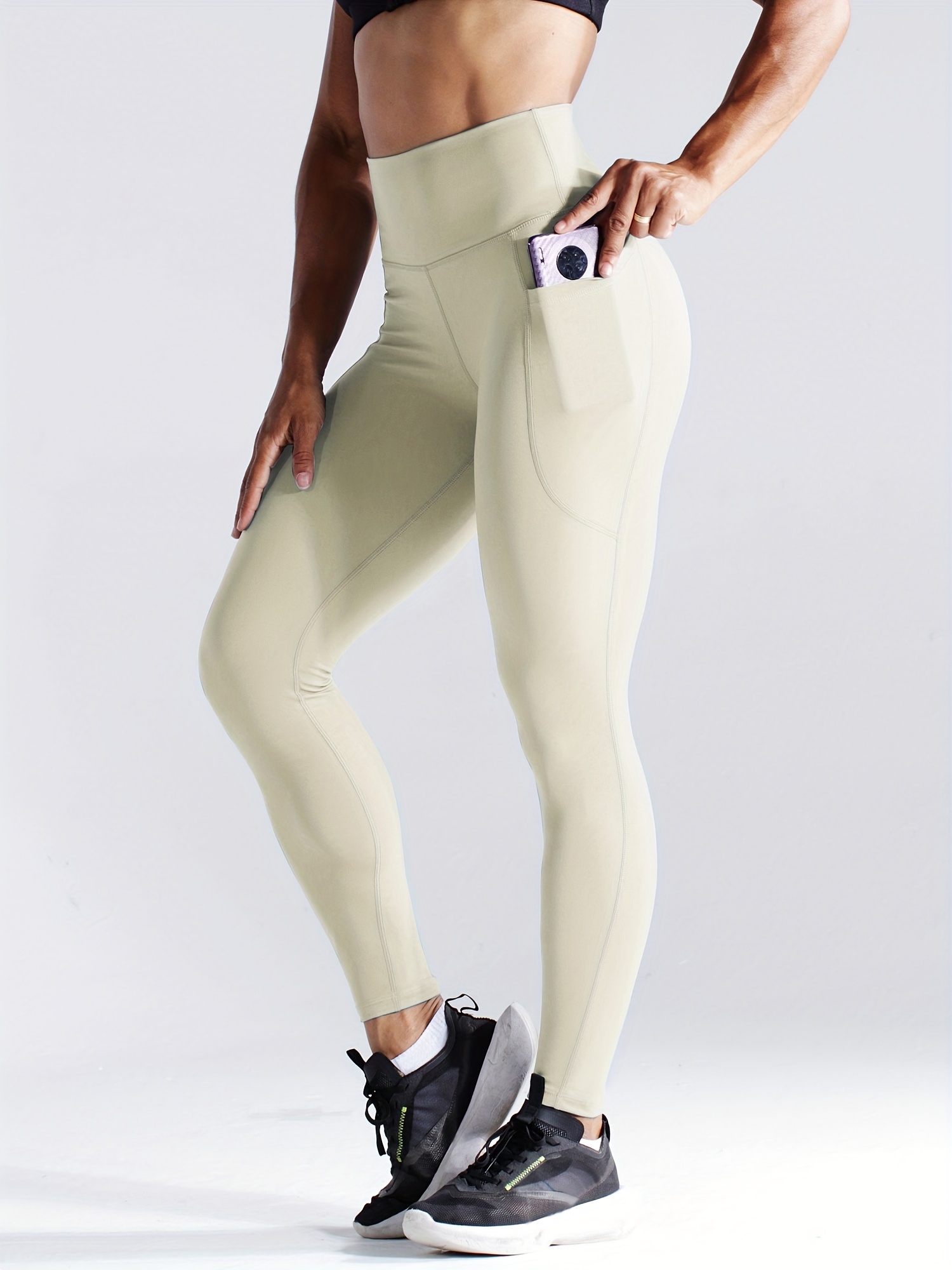 Women Leggings Side Pocket Yoga Pants Sports Cropped Cropped Pants