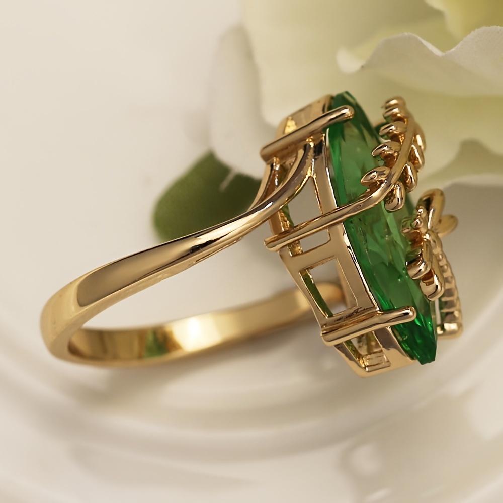 Oval Cut Green Zircon Ring Dragonfly Shaped Women's Ring