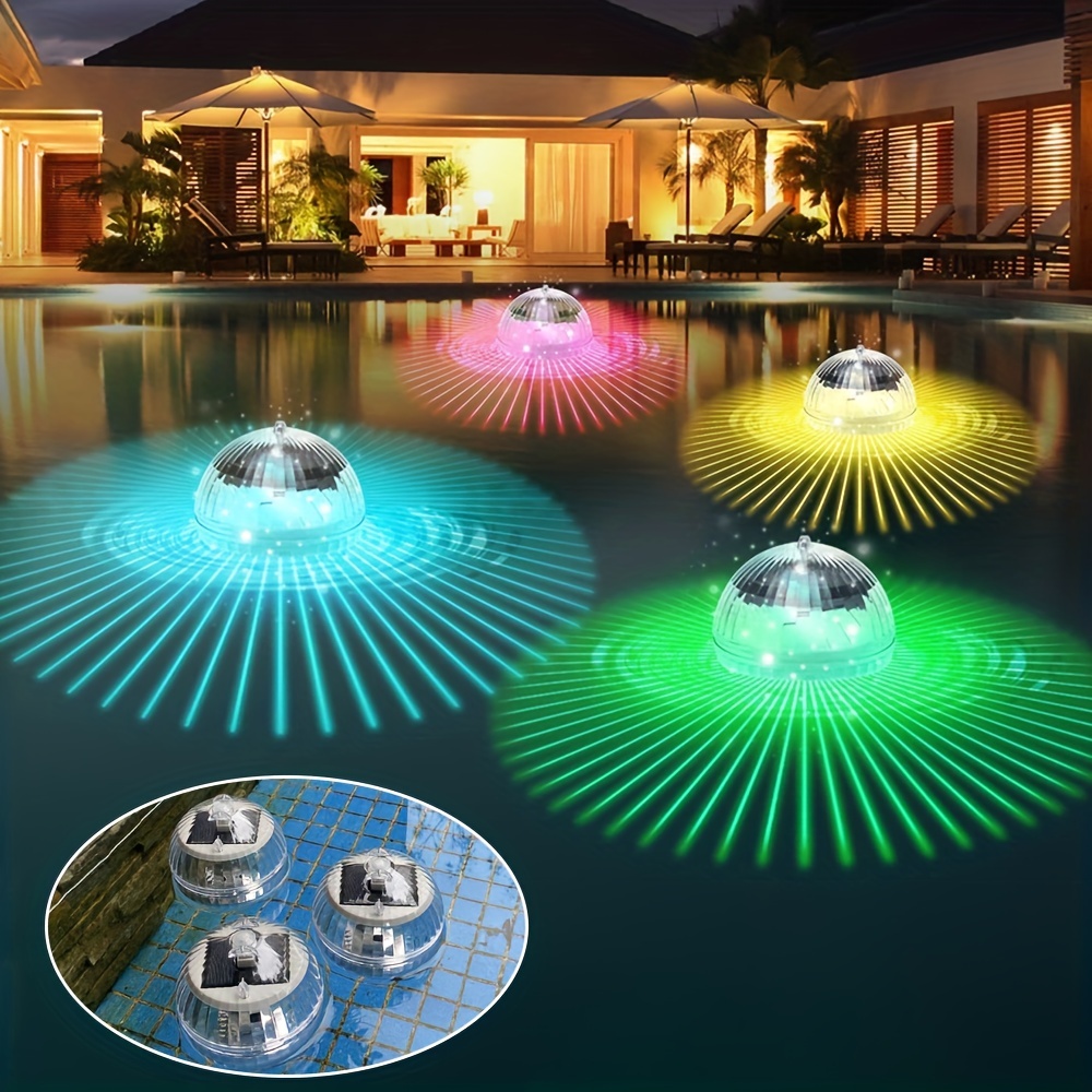 Fuente solar con luz LED, fuente flotante para piscina con luces  multicolor, 6 boquillas extraíbles, fuente de agua solar, rociadores de día  y noche