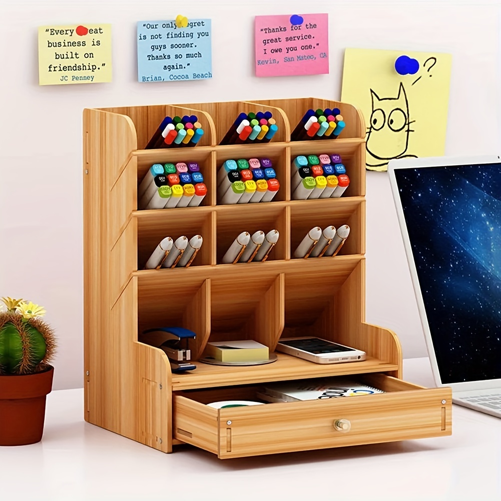 Estantería de escritorio, organizador de escritorio para libros, bonito  estante de exhibición con caja de soporte para bolígrafos, adecuado para