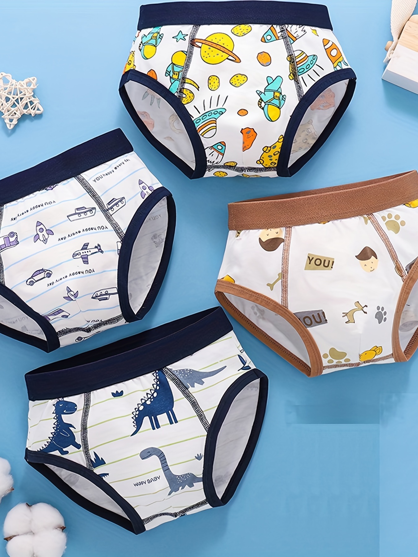 4PCS Boys Briefs Boy Underpants 100% Cotton Briefs with Patterns