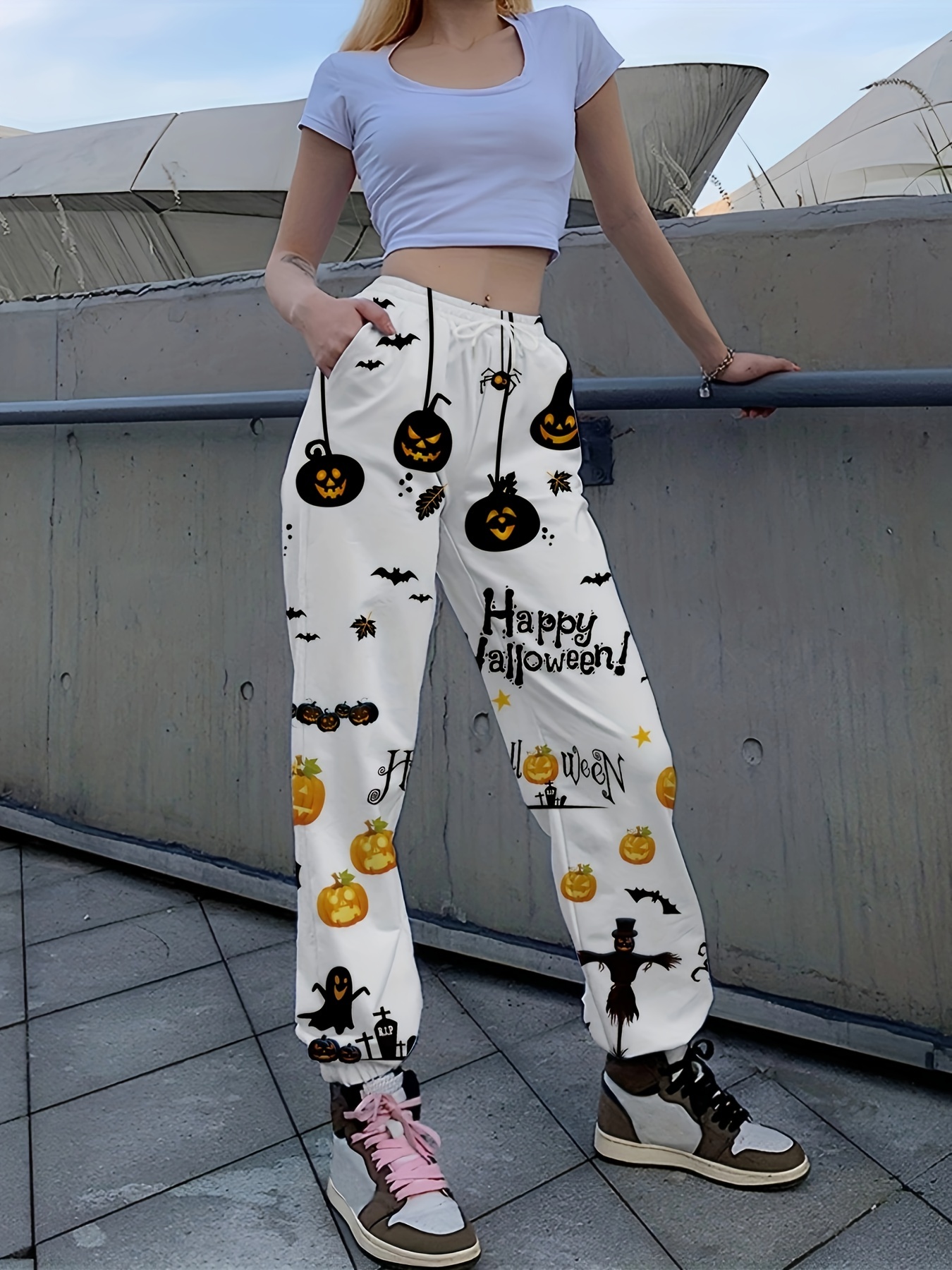 Halloween Print Jogger Pants Casual Drawstring Slant Pocket - Temu Canada