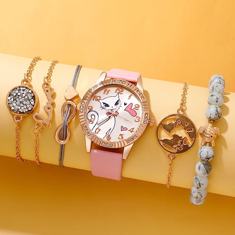 Relojes de pulsera de cuarzo con diseño de gato lindo reloj de pulsera de  cuarzo analógico para niñas estudiantes