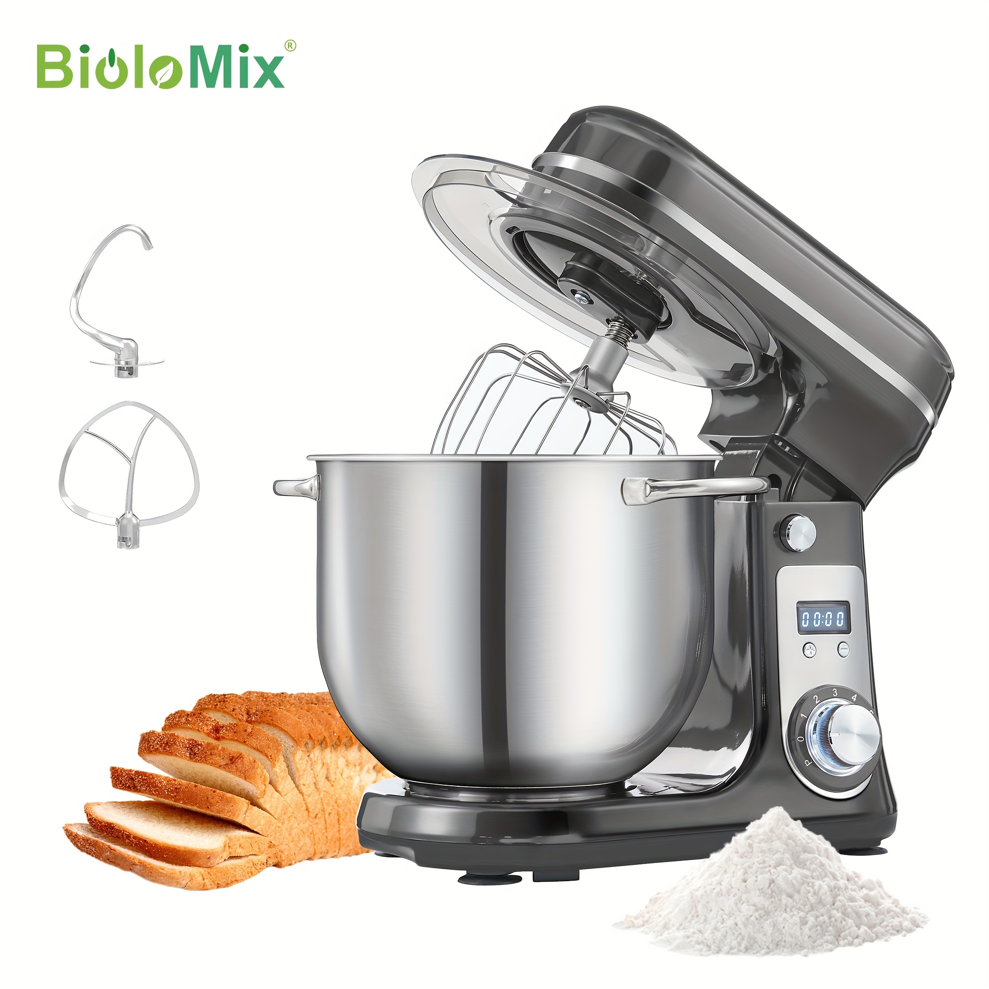BioloMix, Batidora de pie para procesadores de alimentos de cocina de  1200W, 6 Litros, batidora de huevos y crema, batidora amasadora para masa