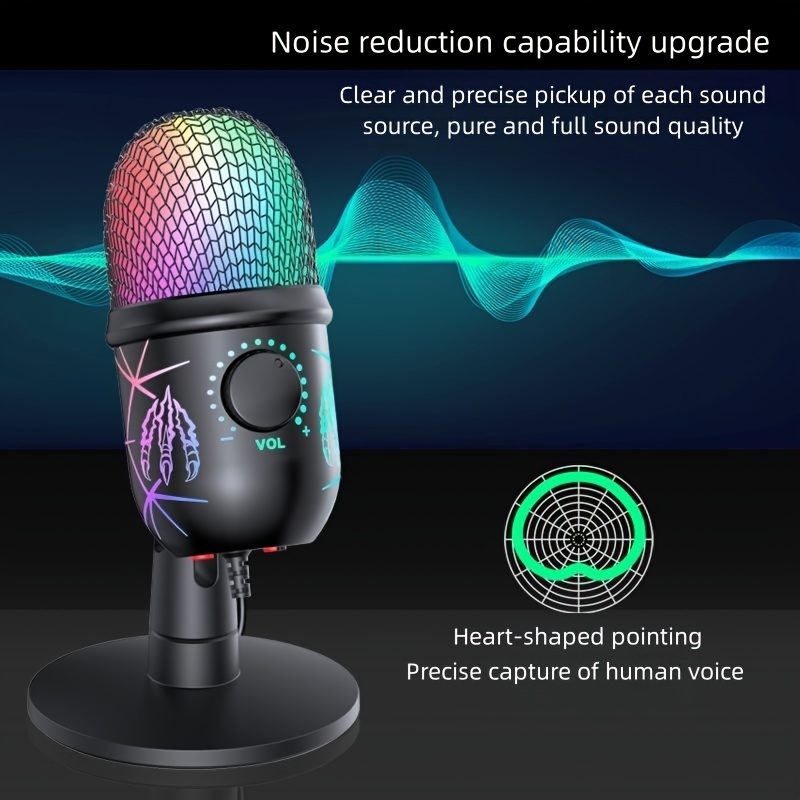 Desktop Microphone Condenser Mic with RGB Gaming Ambient Light for