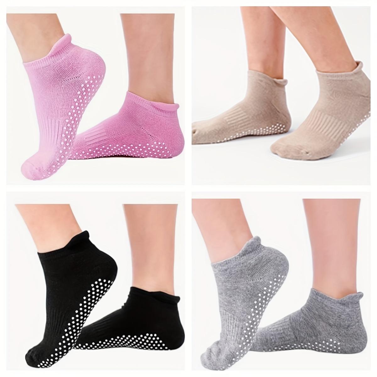 4 Pairs Non Slip Pilates Yoga Grip Socks, Grip Socks For Women Pregnancy  Barre Dance Anti Skid Socks